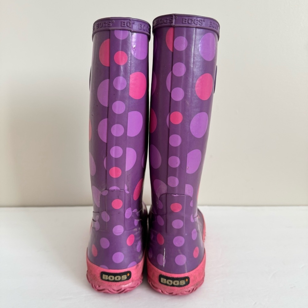 Bogs Rubber Pull On Waterproof Rain Boots Polka Dot Purple Big Kids Youth Size 5 - Picture 9 of 13